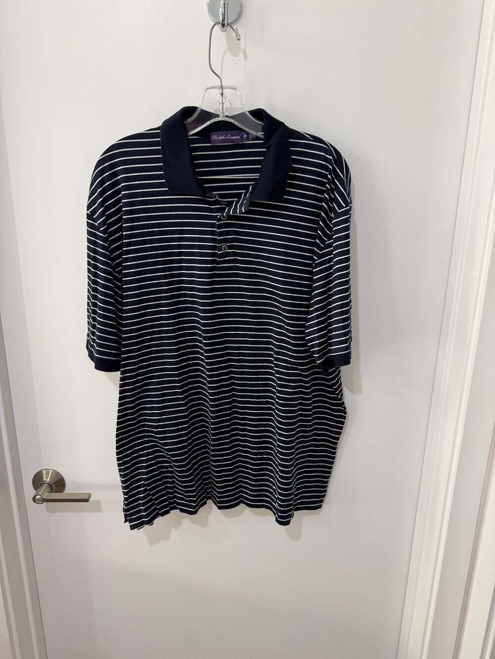 Ralph Lauren Purple Label Men's Striped Short Sleeve Polo Shirt Navy White XXL